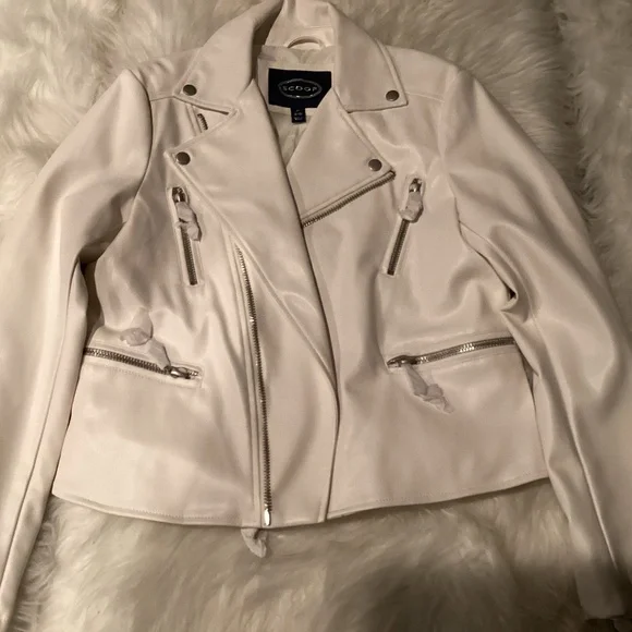 SCOOP Faux Leather Jacket, Size Medium, White - Picture 1 of 4